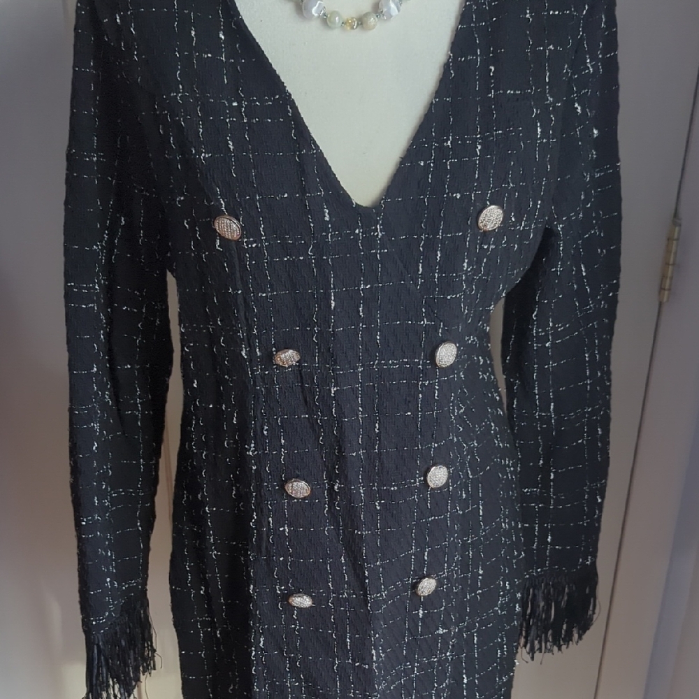 SHEIN Elegant Black and White Tweed Midi Dress - Picture 9 of 12
